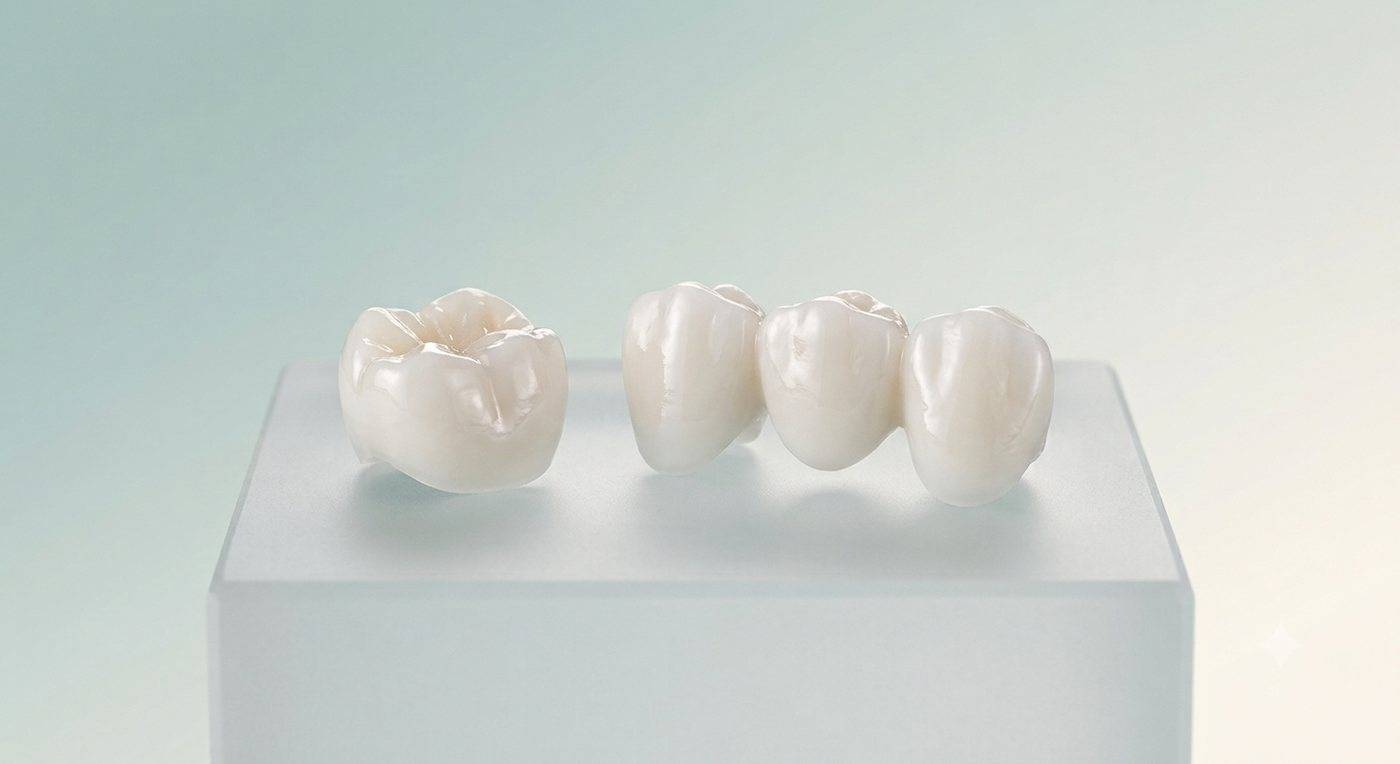 A finished dental crown showing natural anatomy and surface detail